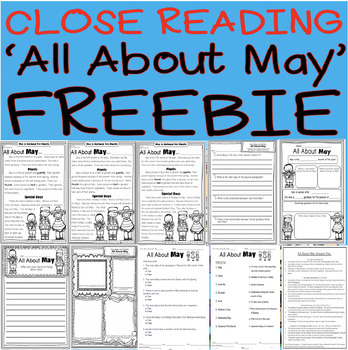 Preview of All About May Close Read Leveled Passages & Activities Google Slides™ & PDF