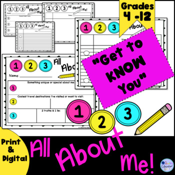 Preview of All About Me 1-2-3, Graphic Organizers, Writing, Welcome Back, Get to Know You