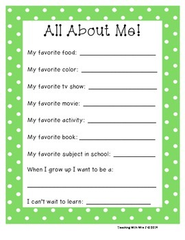 All About Me! by Teaching with Mrs J | Teachers Pay Teachers