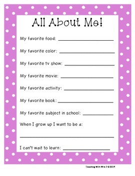 All About Me! by Teaching with Mrs J | TPT