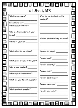 All About Me: 3rd Grade, 4th Grade, 5th Grade All About Me Activities