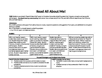 Preview of Read All About Me 1st Grade Task,CCSS, Rubric with Accomodations