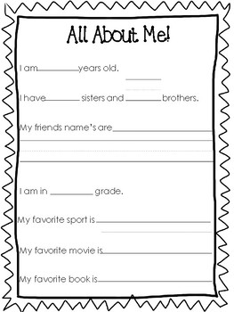 6-All About Me Printable Worksheets. Preschool-5th Grade Writing