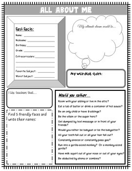 All About Me Worksheet ~ Start of School Activity by Delzer's Dynamite ...