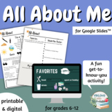 All About Me! A Back to School Activity - printable and digital