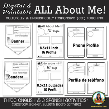 Preview of All About Me Activities. Back to School Grades 1-2, CLR Teaching, Spanish Incl.