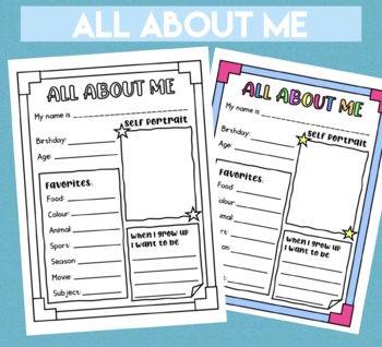 All About Me Activities Worksheet by Star Creations | TPT