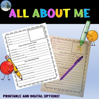 All About Me Activity Grades 1 - 8 by Sunshine Sand and Lesson Plans