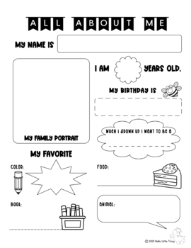 All About Me Activity Worksheet for Kids [FREE] by Hello Little Thing