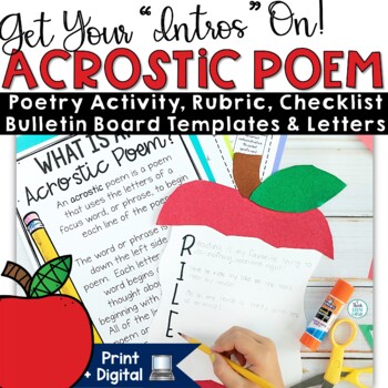 Preview of All About Me Acrostic Name Poem Writing Bulletin Board Apple Craft