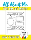 All About Me: Art Edition Worksheet, First Day of School A