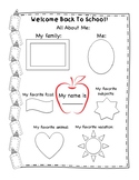 All About Me -- Back To School Activity