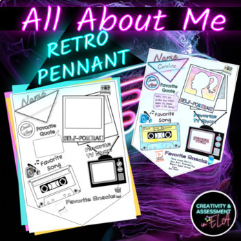 Preview of All About Me Back To School Pennant Banner Retro 80s Poster First Day Activity