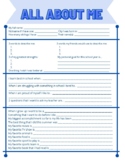 All About Me Back To School Worksheet