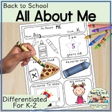 All About Me Back to School Activity/Differentiated for Gr