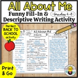 All About Me Back to School  Activity | Funny Fill-In & De