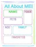 All About Me | Back to School | Colorful & Printable