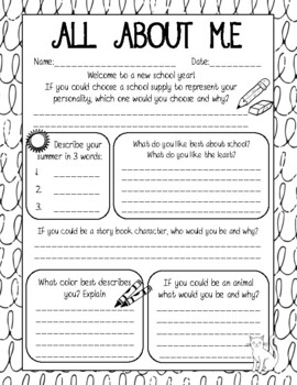 All About Me Back to School Interest Inventory by The GATE Keepers