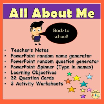 Preview of All About Me/Back to School Name Spinner Worksheets Question Cards