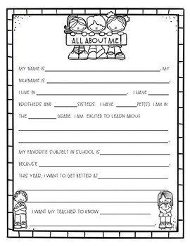 All About Me! Back to School Packet by Just Imagine | TpT