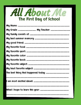 All About Me - Back to School Survey by Amanda Montana | TpT