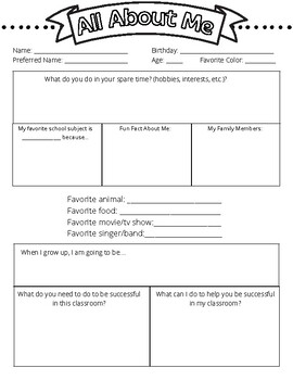 All About Me - Back to School Survey by Miss Gilmore's TpT | TPT