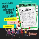 All About Me - Back to School Survey - Middle and High School