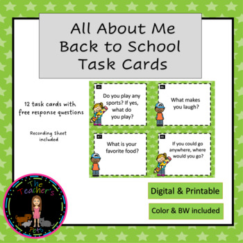 Preview of All About Me Back to School Task Cards