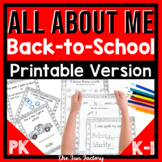 All About Me Back to School Worksheets | All About Me NO P