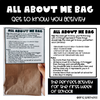 All About Me Bag- Back to School Activity by Ang Teachess | TpT