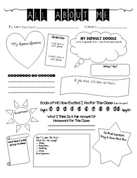 All About Me (Beginning of the Year) Worksheet by All That Algebra