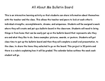 Preview of Back to School All About Me Bulletin Board and Rubric