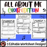 All About Me: Choir Edition! 3 worksheet designs to get to