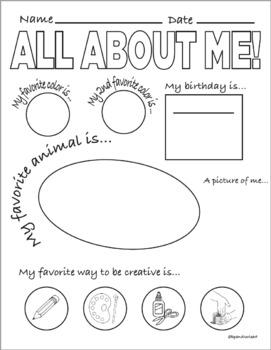 All About Me! | Coloring & Activity Sheet by KP and Corie Art | TpT