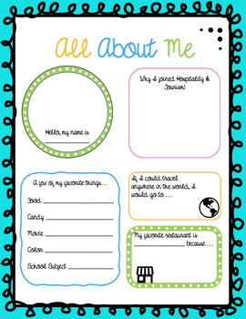 All About Me Culinary Arts Edition by TeachALaCarte | TPT