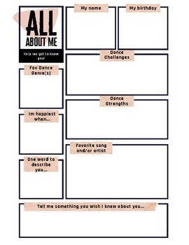 Preview of All About Me- Dance Get to Know Worksheet