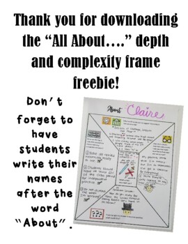 Preview of All About Me Depth and Complexity Frame Freebie
