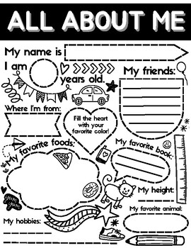 All About Me Activity Sheet by Tessa Sanders | TPT