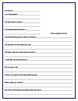 All About Me End of Year Student Questionnaire For Teacher by ...