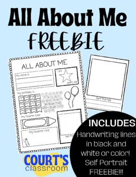 All About Me FREEBIE - NO PREP - HANDWRITING - KINDER - 1st - 2nd - 3rd