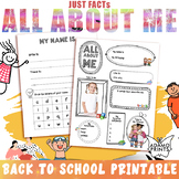 All About Me Facts Get to Know Me First Day of School Activity