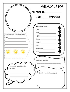 All About Me Fill In Worksheet by KY Tech Teacher | TpT