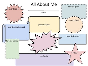 All About Me (First Day Activity) by Korthinthemiddle | TPT