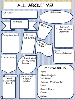 All About Me Worksheet Middle School Promotiontablecovers