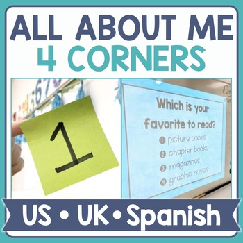 Preview of All About Me Class Activity - Four Corners Game for First Day Back to School