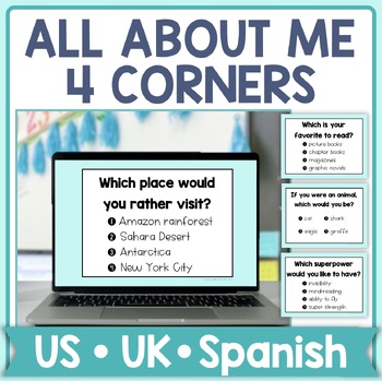 Preview of All About Me Class Activity - Four Corners Game for First Day Back to School