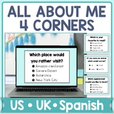 All About Me Class Activity - Four Corners Game for First 