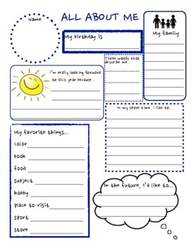 All About Me - Getting to Know You Worksheet by Collier's Creative Corner