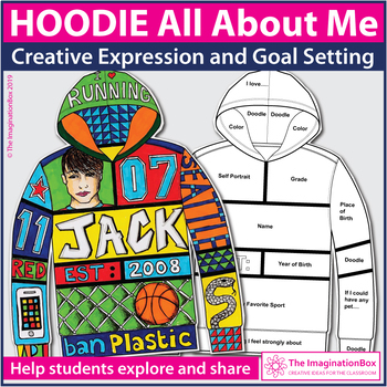 Preview of Design a Hoodie All About Me, First Week Back to School Art and Writing Activity