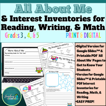 Preview of All About Me & Interest Inventories for Reading, Writing, Math Grades 3, 4, & 5